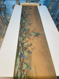 Ecole chinoise: 'Paysage montagneux', encre et couleurs sur soie, Qing