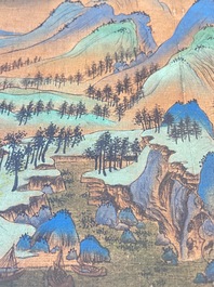 Ecole chinoise: 'Paysage montagneux', encre et couleurs sur soie, Qing