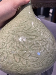 A Chinese Longquan celadon 'yuhuchunping' vase with floral design, Ming