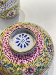 A pair of Chinese Canton enamel bowls and covers, Qianlong