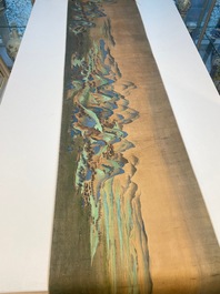 Ecole chinoise: 'Paysage montagneux', encre et couleurs sur soie, Qing