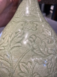 A Chinese Longquan celadon 'yuhuchunping' vase with floral design, Ming