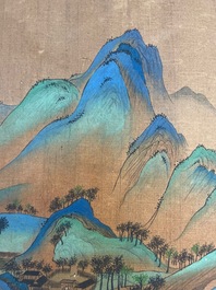 Ecole chinoise: 'Paysage montagneux', encre et couleurs sur soie, Qing