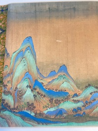 Ecole chinoise: 'Paysage montagneux', encre et couleurs sur soie, Qing
