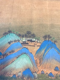 Ecole chinoise: 'Paysage montagneux', encre et couleurs sur soie, Qing