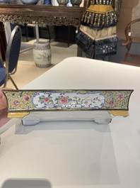 A rectangular Chinese yellow-ground Canton enamel jardini&egrave;re, Yongzheng