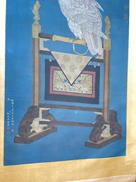 Suiveur de Giuseppe Castiglione 郎世寧 (1688-1766): 'Aigle', encre et couleurs sur papier, dat&eacute; 1747