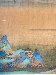 Ecole chinoise: 'Paysage montagneux', encre et couleurs sur soie, Qing