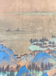Ecole chinoise: 'Paysage montagneux', encre et couleurs sur soie, Qing