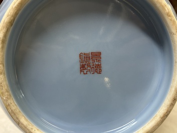 A Chinese famille rose lavender-blue-ground bottle vase, Qianlong mark, Republic