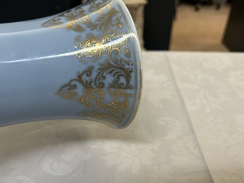 A Chinese famille rose lavender-blue-ground bottle vase, Qianlong mark, Republic