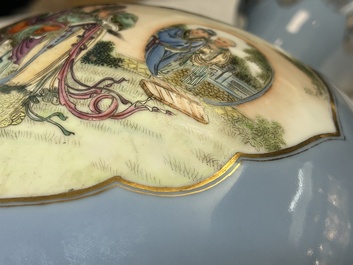 A Chinese famille rose lavender-blue-ground bottle vase, Qianlong mark, Republic