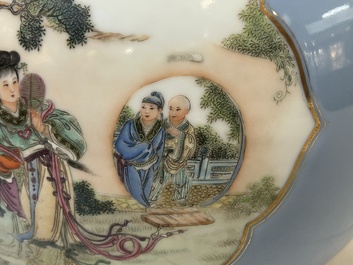 A Chinese famille rose lavender-blue-ground bottle vase, Qianlong mark, Republic