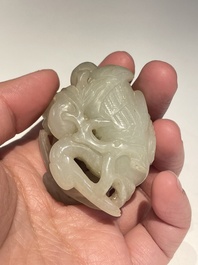 Five Chinese white, celadon and grey-black jade carvings, Qing/Republic