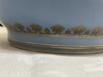A Chinese famille rose lavender-blue-ground bottle vase, Qianlong mark, Republic
