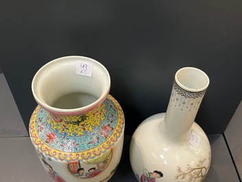 Vijf Chinese famille rose vazen, Qianlong merken, 20e eeuw