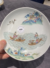 A pair of Chinese famille rose 'immortals' plates, Shen De Tang 慎德堂製 mark, 19th C.
