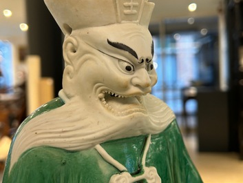 Figure de Longwang biscuit &eacute;maill&eacute; vert, Chine, Kangxi