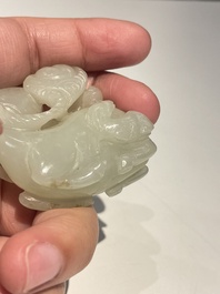 Five Chinese white, celadon and grey-black jade carvings, Qing/Republic
