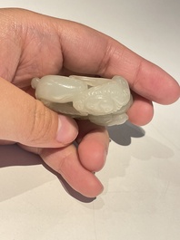 Five Chinese white, celadon and grey-black jade carvings, Qing/Republic