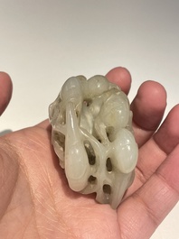 Five Chinese white, celadon and grey-black jade carvings, Qing/Republic