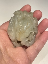 Five Chinese white, celadon and grey-black jade carvings, Qing/Republic