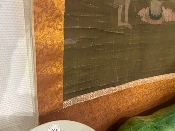 Ecole chinoise: 'Samanthabadra sur l'&eacute;l&eacute;phant &agrave; six d&eacute;fenses', encre et couleurs sur soie, 17/18&egrave;me