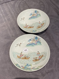 A pair of Chinese famille rose 'immortals' plates, Shen De Tang 慎德堂製 mark, 19th C.