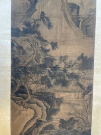 Volger van Zhu Derun 朱德潤 (1294-1365): 'Berglandschap', inkt op zijde, gedateerd 1364