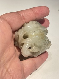 Five Chinese white, celadon and grey-black jade carvings, Qing/Republic