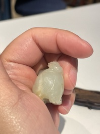 Five Chinese white, celadon and grey-black jade carvings, Qing/Republic