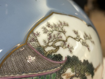A Chinese famille rose lavender-blue-ground bottle vase, Qianlong mark, Republic