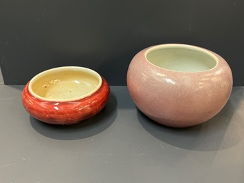Seven Chinese copper-red- and flamb&eacute;-glazed water pots and brush washers, 19/20th C.