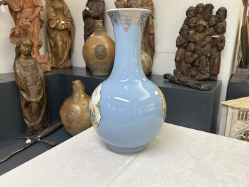 A Chinese famille rose lavender-blue-ground bottle vase, Qianlong mark, Republic