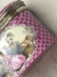 An oval gilt-silver-mounted polychrome Meissen porcelain snuff-box and cover, Germany, 3rd quarter 18th C.