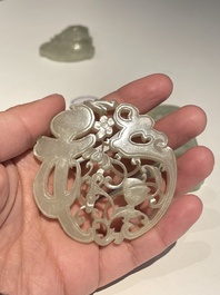 Three Chinese celadon and white jade pendants, Qing