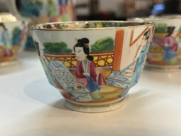 Een Chinees Canton famille rose 14-delig koffie- en theeservies, 19e eeuw