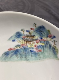 A pair of Chinese famille rose 'immortals' plates, Shen De Tang 慎德堂製 mark, 19th C.