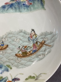 A pair of Chinese famille rose 'immortals' plates, Shen De Tang 慎德堂製 mark, 19th C.