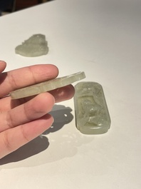 Three Chinese celadon and white jade pendants, Qing