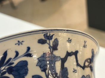 A Chinese blue and white bowl with floral 'four seasons' decoration, Chenghua mark, Kangxi