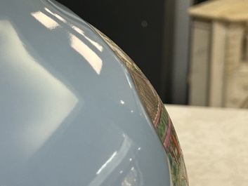 A Chinese famille rose lavender-blue-ground bottle vase, Qianlong mark, Republic