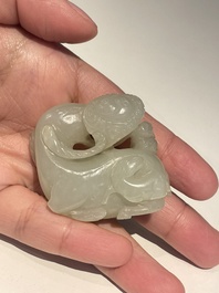 Five Chinese white, celadon and grey-black jade carvings, Qing/Republic