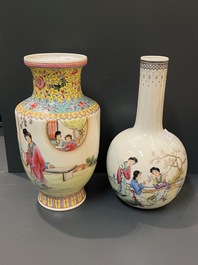 Vijf Chinese famille rose vazen, Qianlong merken, 20e eeuw