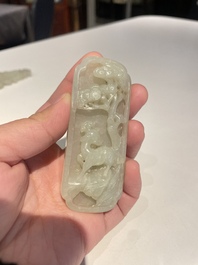 Three Chinese celadon and white jade pendants, Qing