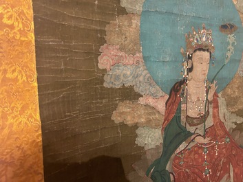 Ecole chinoise: 'Samanthabadra sur l'&eacute;l&eacute;phant &agrave; six d&eacute;fenses', encre et couleurs sur soie, 17/18&egrave;me