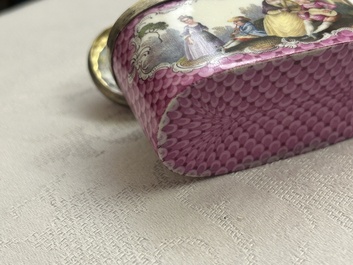 An oval gilt-silver-mounted polychrome Meissen porcelain snuff-box and cover, Germany, 3rd quarter 18th C.
