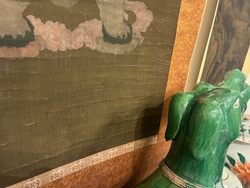 Ecole chinoise: 'Samanthabadra sur l'&eacute;l&eacute;phant &agrave; six d&eacute;fenses', encre et couleurs sur soie, 17/18&egrave;me