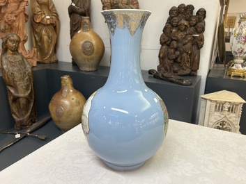 A Chinese famille rose lavender-blue-ground bottle vase, Qianlong mark, Republic