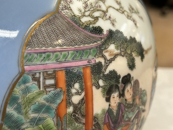 A Chinese famille rose lavender-blue-ground bottle vase, Qianlong mark, Republic